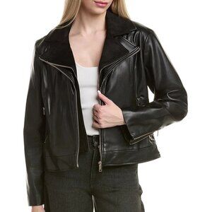Elie Tahari Women's Size L Malinda Faux Leather Moto Black Jacket NEW